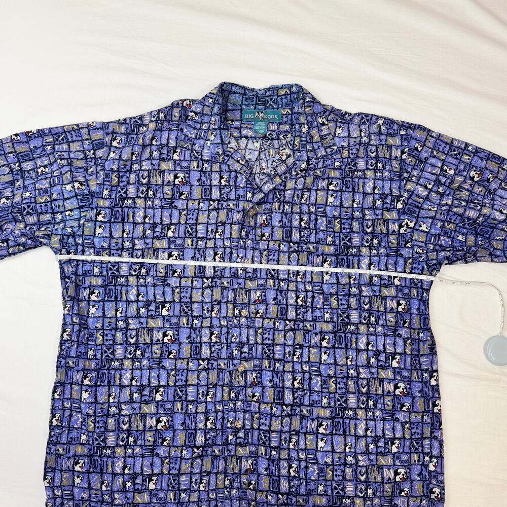 Big Dogs Blue Graphic Hawaiian Shirt Men's XL Cotton Y2K Novelty Camp Collar Vtg - Picture 6 of 13